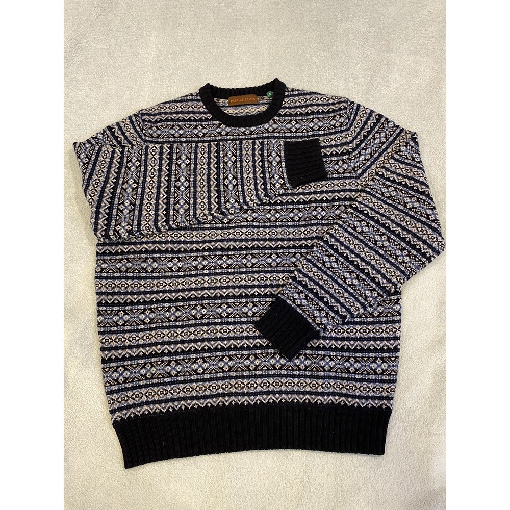 Patrick James Mens Sweater Pullover 100% Pure Lamswool Blue Madagascar Medium M